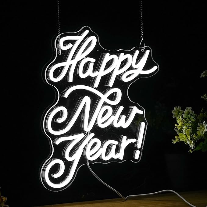 Happy New Year Neon Sign Led Spring Festival Neon Lights for Wall Decor Usb New Year Party Light Up Signs for Home Bedroom Christmas Business Decorations Gifts for Friends
