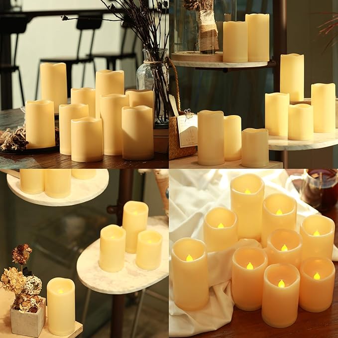 9pcs Flameless Flicking LED Candles with Remote, Battery Operated Candles, Electric Candle for Dining Tables and Fireplaces