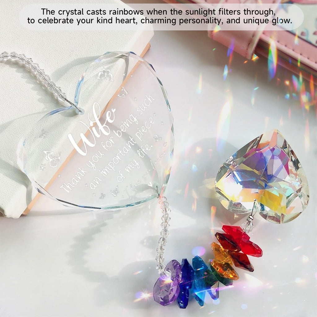for Wife Valentines Day Gift, Crystal Suncatcher Romantic Birthday Anniversary Christmas to My Wife Gift from Husband for Window Hanging Ornament & Garden Home Decor