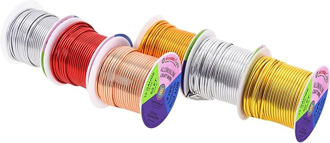 Mandala Crafts 13 Gauge Anodized Aluminum Craft Wire for Jewelry Making - 300 FT Colored Flexible Silver Copper Light Gold Gray Gold Red Wire - Bendable for Bonsai Armature Crafting Sculpting