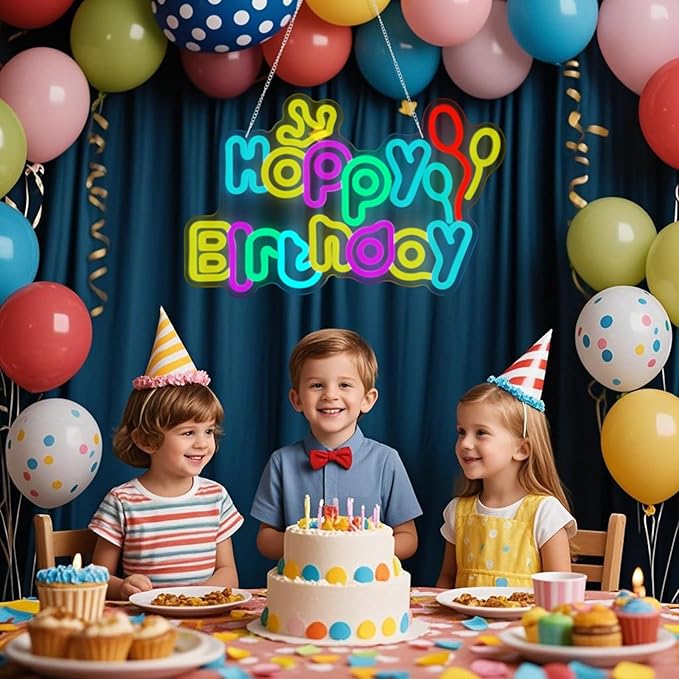 Happy Birthday neon signs，USB Powered Dimmable LED Colorful Lights for Backdrop Wall Decor,Eye-Catching Birthday light up sign for Parties Unforgettable Gifts Backdrops Size:16.54 * 10.39in