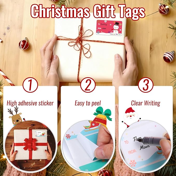 500 PCS Tags - Santa Claus Stickers, Self-Adhesive Cartoon Christmas Tags for Festival & Holiday Decor（New）