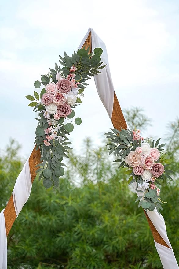 ponatia Small Wedding Arch Flowers (Pack of 2), Artificial Dusty Rose Flowers for Wedding Welcome Signs Decorations and Arch Flower for Wedding Ceremony Reception (Dusty Rose & Blush)