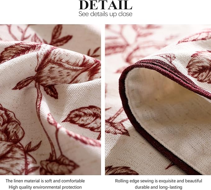 ISAENNE Designer Vintage Linen Round Tablecloth,Red Floral Pattern Linen Stain Resistant Table Cloth,Decor Tablecloths for Dining Thanksgiving Kitchen Christmas,Diameter 67"-Harmony