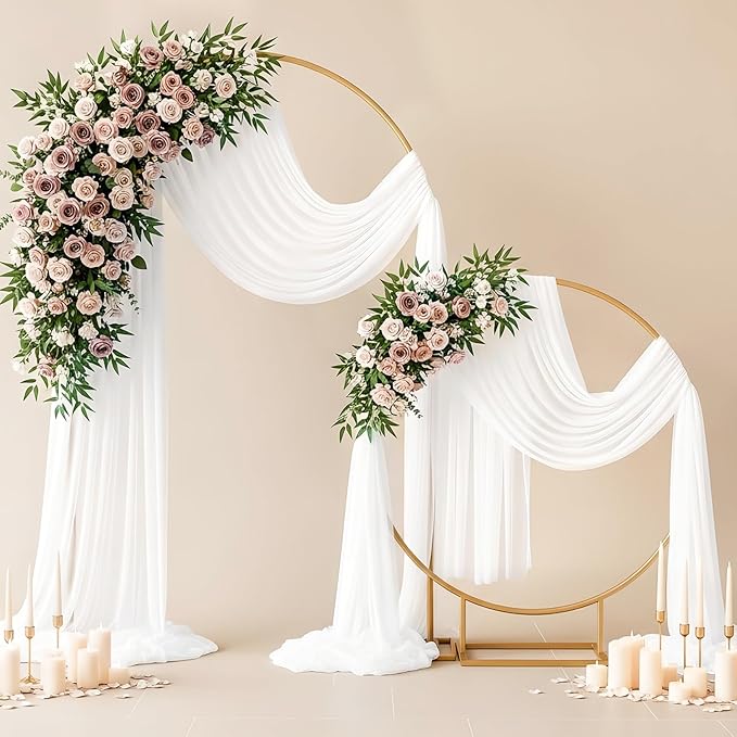 Wedding Arch Draping Fabric 29" x 19Ft Sheer Drapes for Backdrop Wedding Ceremony Reception Ceiling Decor Curtain Baby Bridal Shower Decoration (White, 2 Panels)