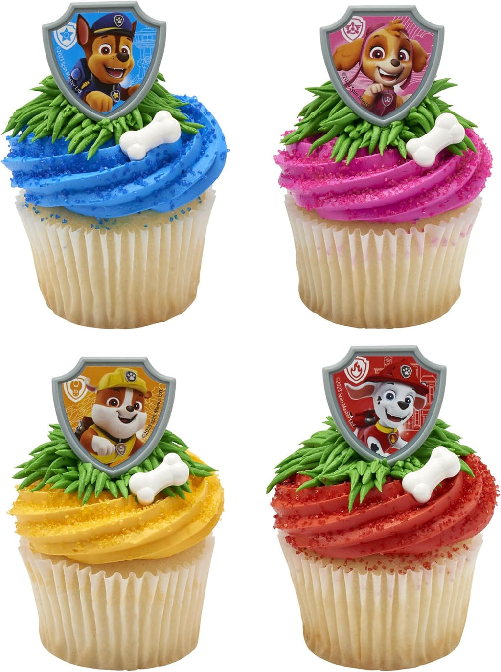 DecoPac Paw Patrol Reporting For Duty Rings, Cupcake Decorations Featuring Chase, Marshall, Skye, And Rubble - 24 Pack