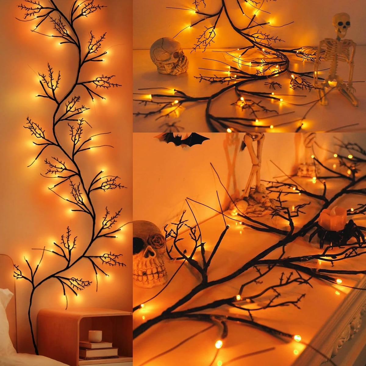 [8 modes & timer] 9 ft halloween garland on a desk or shelf