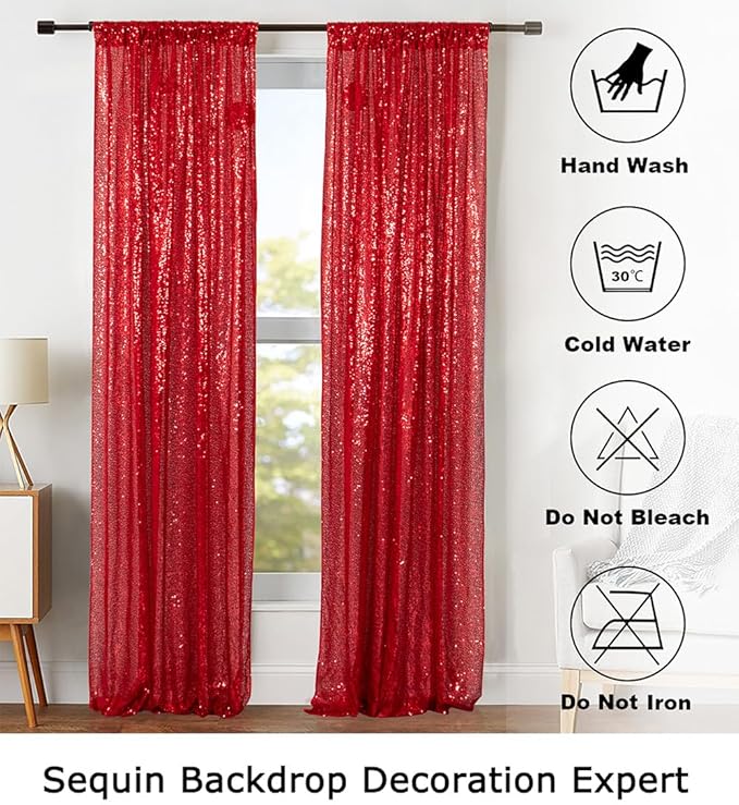 ShinyBeauty Sequin Backdrop Curtain 2 Panels 2FTx8FT Photo Background Glitter Photography Back Drop Cover Wedding Decorations -190417S