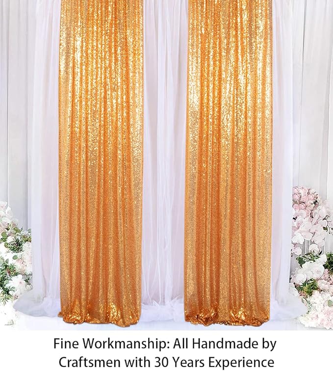 ShinyBeauty Sparkle Backdrop Curtain Gold 2 Panels Set Sequin Photo Backdrop 2FTx8FT Sequin Backdrop Curtain Pack of 2-1220S