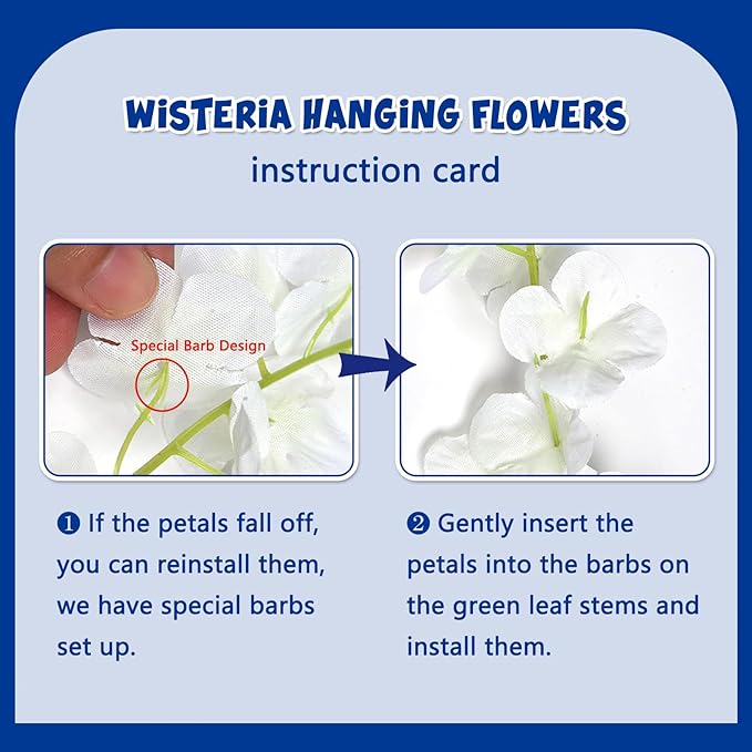 12 Pack Royal Blue Wisteria Hanging Flowers Garland with Lights, 3.44 Feet Artificial Flower Vines, Fake Wisteria, Artificial Vines Hanging Garland for Backdrop Outdoor Patio Garden Decor