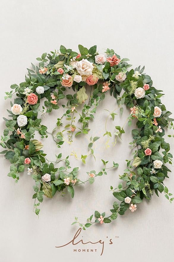 Ling's Moment 9FT Spring Eucalyptus & Willow Leaf Flower Garland for Pink Wedding, Valentines Sweetheart Table Centerpieces Head Table Decor, Arch Backdrop Decorations for Wedding | Garden Blush