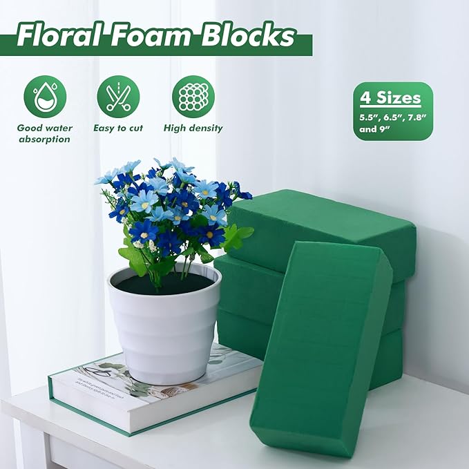 12 Pcs Floral Foam Blocks for Fresh & Artificial Flowers, 5.5" L x 3.1" W x 1.7" H Wet & Dry Green Flower Foam for Indoor Outdoor Floral Arrangements, Foam Bricks for Wedding, Birthdays, Home Décor