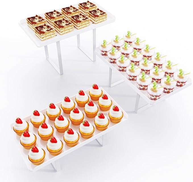 3 Pieces Cupcake Stand Holder, White Acrylic Dessert Table Display Set with Iron Support Legs for Birthday Candy Bar Décor Weddings, Parties Events