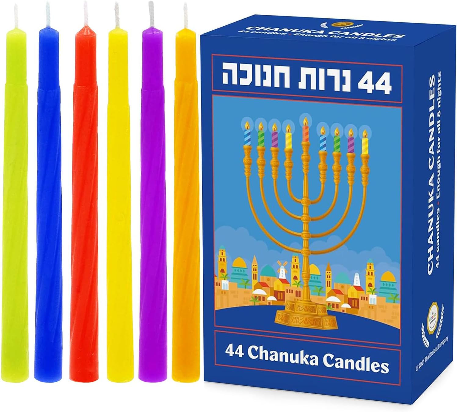 Multicolred Jerusalem Box 44 Hanukkah Candles Menorah Candles Chanukah Candles for All 8 Nights of Chanukah