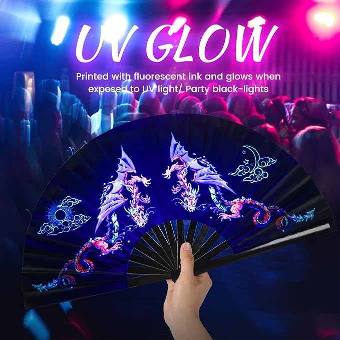 SYNTECSO Folding Hand Fan for Rave, Boots on The Ground Fan, Large Folding Fan for Drag Queen, Women and Men，Clacking Fans for Line Dancing，Parties, Music Festivals, EDM and Decoration