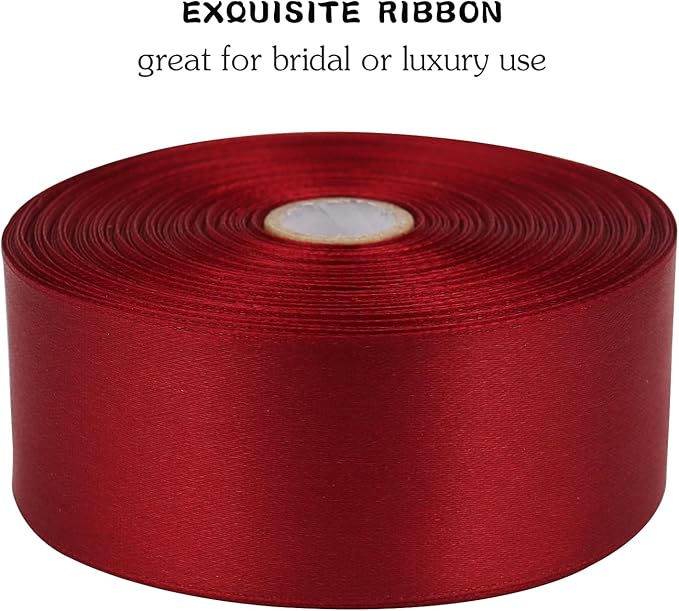 Deep red Solid Satin Ribbon 1-1/2 Inch 50 Yards Solid Polyester Fabric Ribbon for Gift Wrapping Wedding Christmas Baby Shower Birthday Party Decoration Handmade Immortal Flower Craft