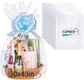 woric 12PCS Large Clear Cellophane Gift Bags 30x40 Inch | Cellophane Wrap for Gift Baskets Bags for Baby Shower Raffle Back to School Teacher Gift Birthday Party Bridal Shower