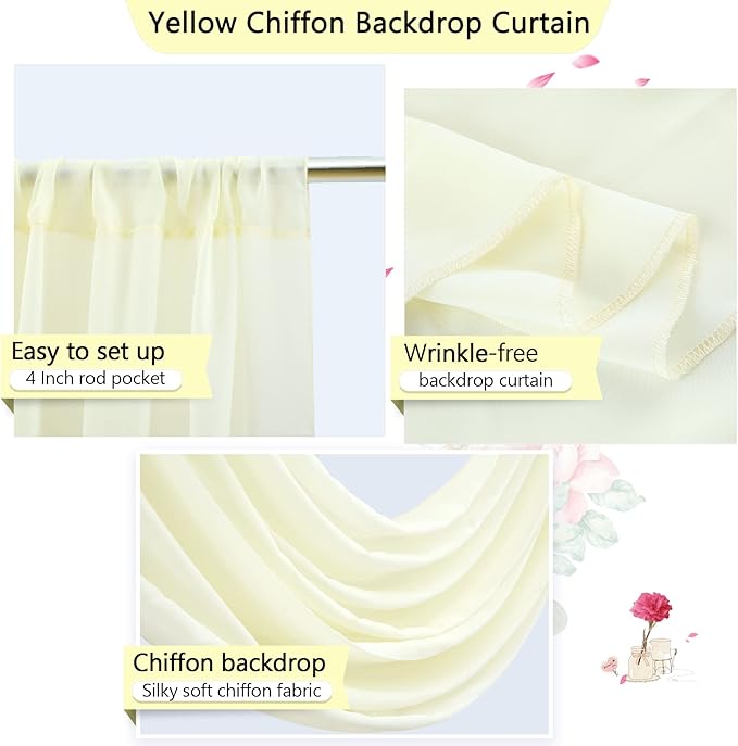 PARTISKY 10ftx7ft Ivory Chiffon Backdrop Curtains, Wrinkle-Free Sheer Fabric Photo Drapes for Wedding Ceremony Arch Birthday Baby Shower Photography Stage Decor 5ft x 7ft, 2 Panel