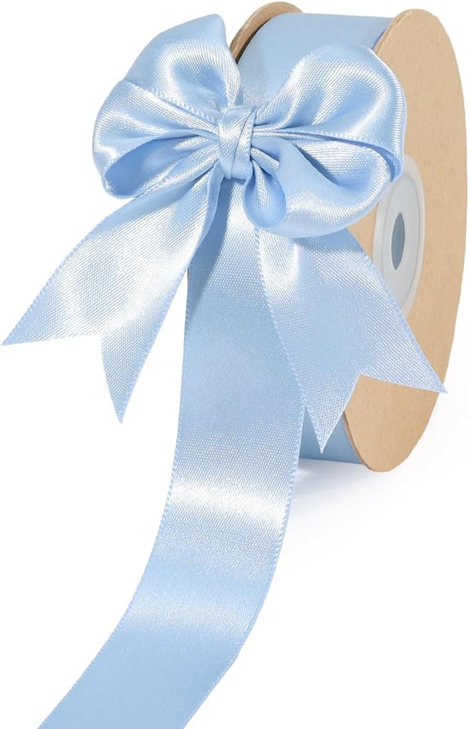 LaRibbons 1 Inch 25 Yard Double Faced Satin Ribbon,Light Blue Satin Craft Fabric Ribbon for Gift Wrapping Floral Bouquets Wedding Party Decoration