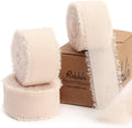 Ribbli Champagne Ribbon 1 Inch x 3 Rolls Total 24 Yards Nude Handmade Fringe Chiffon Silk Ribbon for Wrapping Wedding Invitations Bridal Bouquets DIY Crafts Home Decor