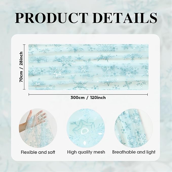 Artoid Mode Blue Snowflakes Christmas Gauze Table Runner 120 Inch 10FT, Winter Seasonal Sheer Dining Holiday Wedding Table Decor for Home Party