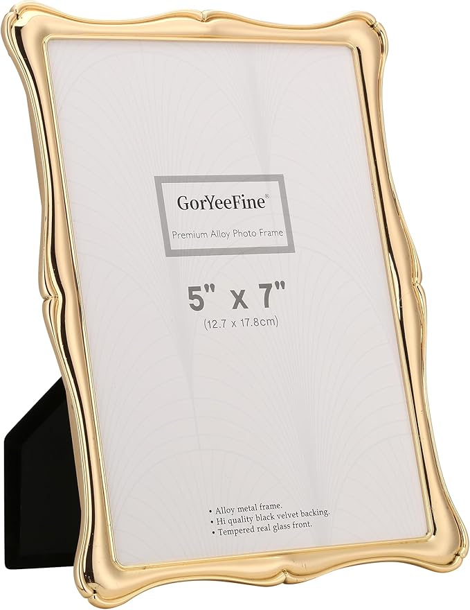 5 x 7'' Premium Alloy Gold Photo Frame - Luxury Display Hi End Décor Picture Frames 7 x 5'' with Velvet Backing,Hi End Décor Metal Frames