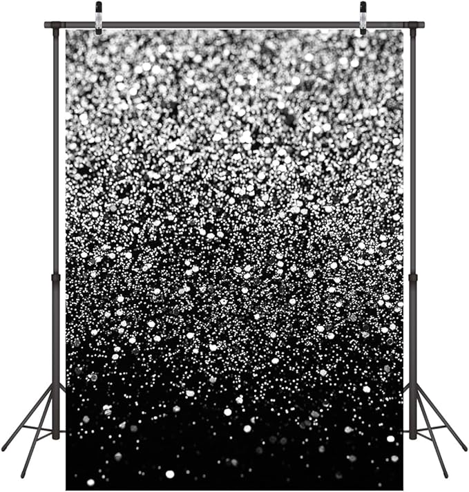 WOLADA Black and Silver Backdrop Silver Glitter Backdrop for Photography Wedding Birthday Baby Shower Party Photo Studio 5x7FT FW18