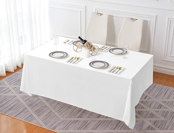Surmente 10 Pack White Rectangle Tablecloth 90 x 132-inch Rectangular Polyester Table Cloth for Weddings, Banquets, or Restaurants