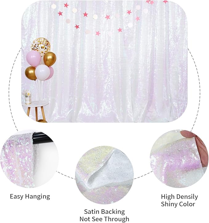 SquarePie Sequin Backdrop Non-Transparent Background Sparkly Curtain for Wedding Party 6FT x 6FT Iridescent