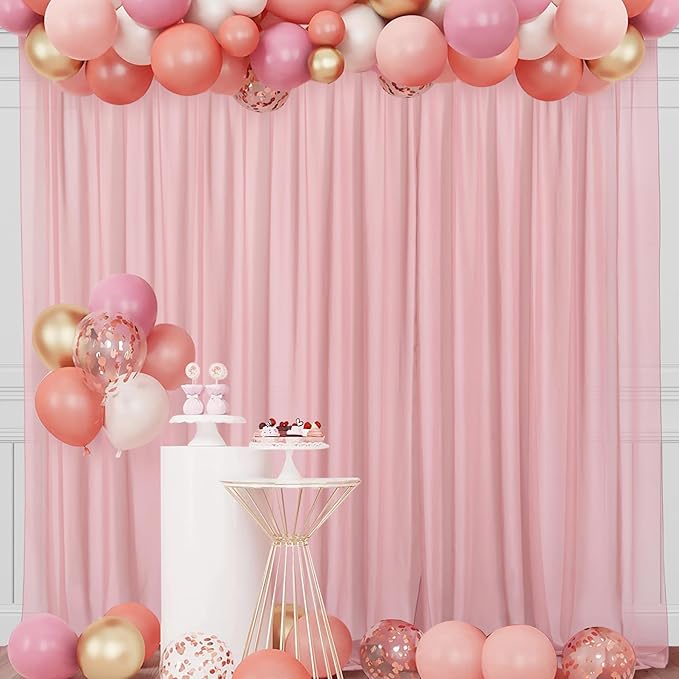 PARTISKY 10x7ft Dusty Rose Chiffon Backdrop Curtains, Wrinkle-Free Sheer Fabric Photo Drapes for Wedding Ceremony Arch Birthday Baby Shower Photography Stage Decor 5X 7ft, 2 Panel