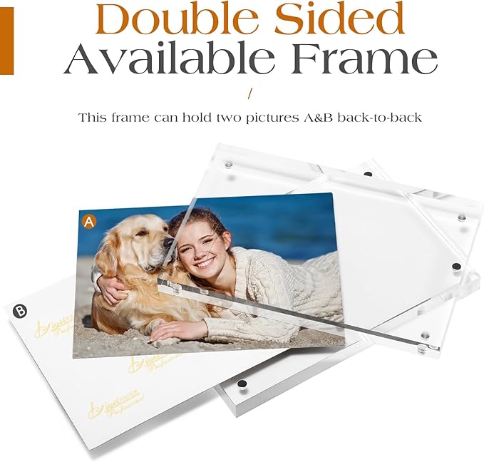 TWING 6 Pack Picture Frames Acrylic 4 x 6, Horizontal Magnet Frame Lucite Double Sided 4x6 Picture Frame, 10+10MM Thick Clear Frameless Desktop Display Self Standing Magnetic Acrylic Block Photo Frame