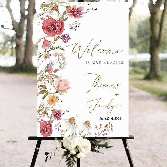 Wildflower Floral Spring Wedding Welcome Signs, Welcome Sign Wedding, Customized Wedding Welcome Sign, Custom Wedding Welcome Sign