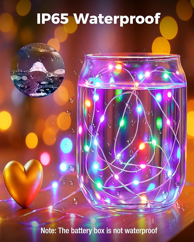 btfarm 12 Pack Fairy Lights Battery Operated, 7FT 20 LED Mini String Lights Waterproof Silver Wire for Mason Jars Centerpiece Table Crafts Bedroom Christmas Decoration,Colourful