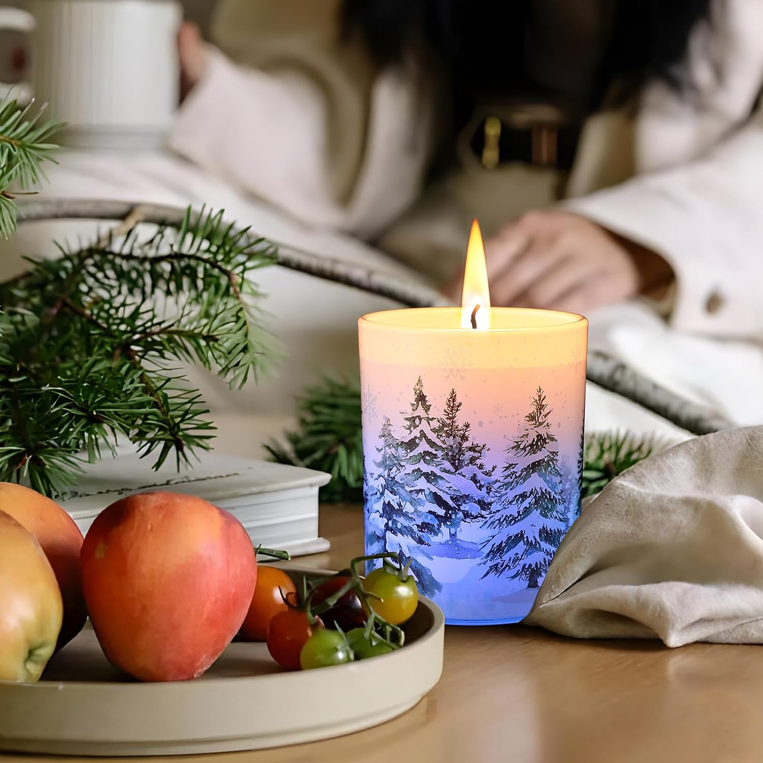 Christmas Scented Candle Gift Set for Women, Candles Can Change Into 7 Colors, Winter Candle with 7.6oz Soy Wax Fir Holiday Candles for Christmas Women Gift(Snow Forest)
