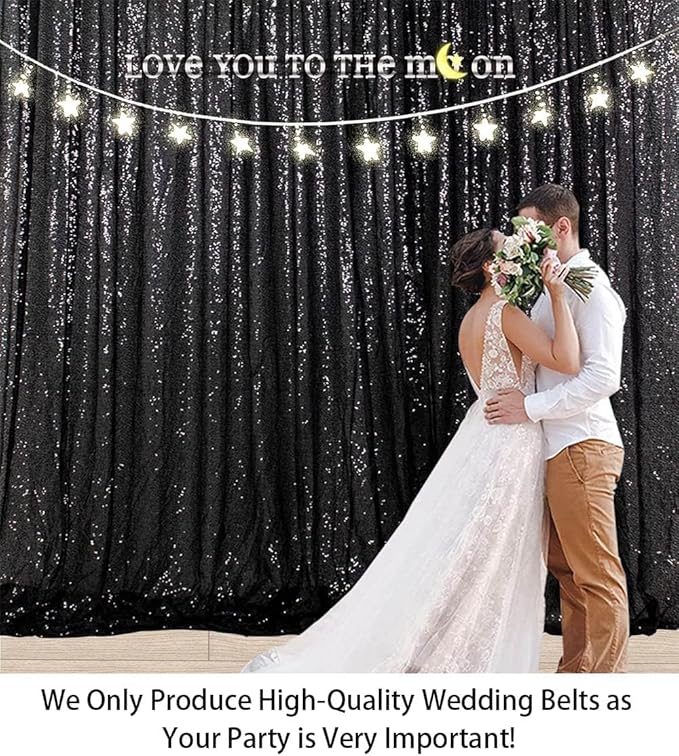 ShinyBeauty Black Sequin Backdrop - 8x10FT Photo Booth Background Fabric for Wedding, Birthday Party