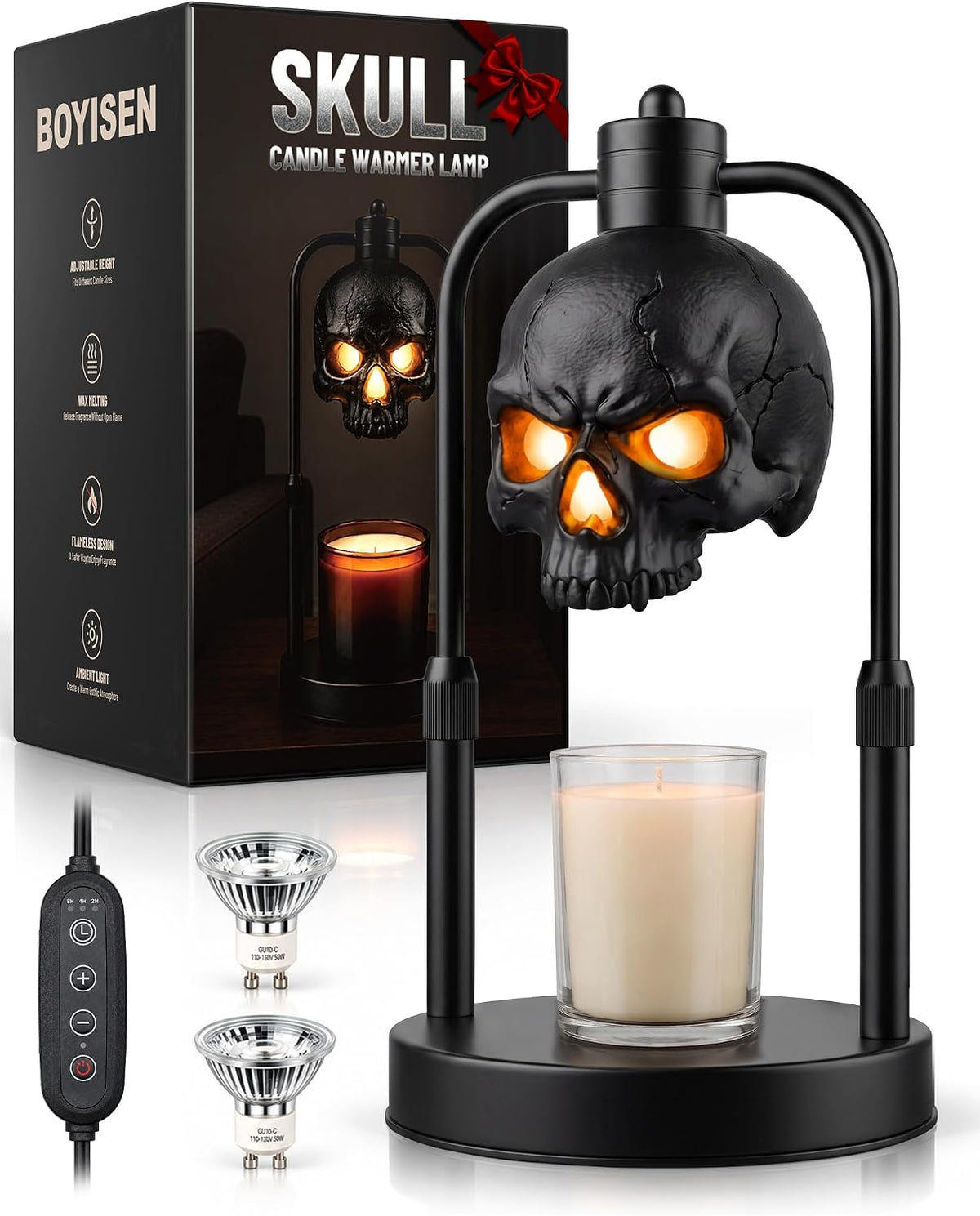 BOYISEN Skull Candle Warmer Lamp with Timer and Dimmer, Gothic Decor