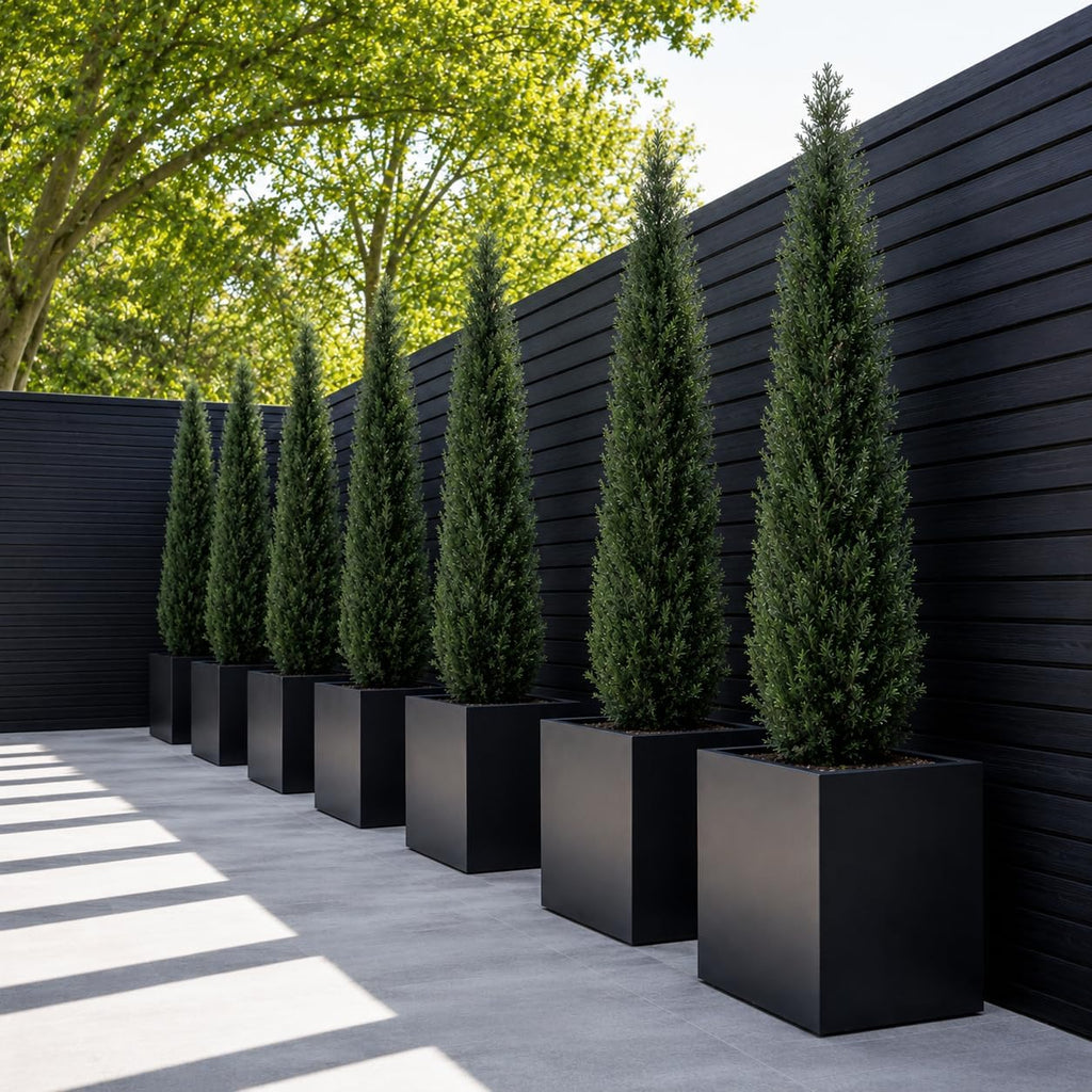 6 feet pre-potted evergreen outdoor artificial cedar tree, side view