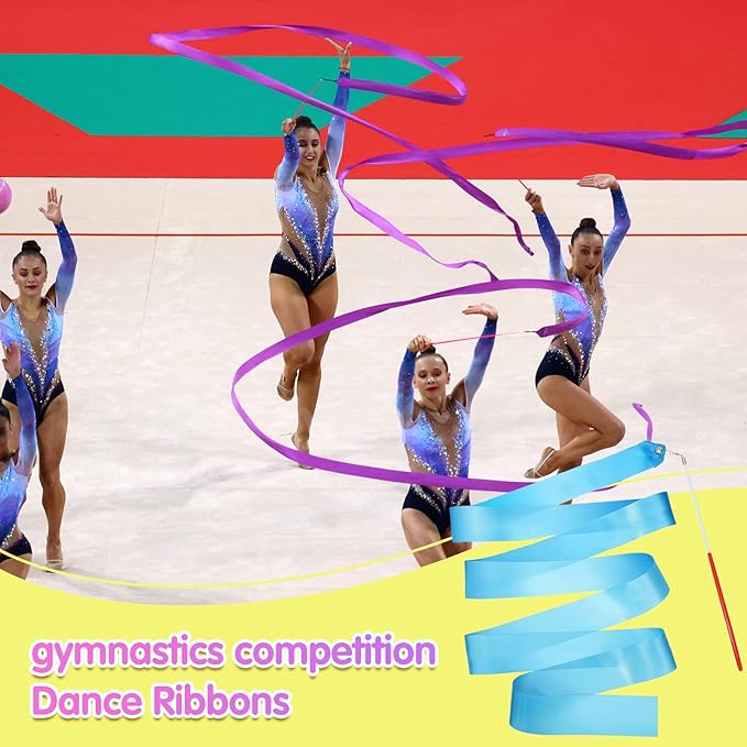 Yilloog Ribbon Dancing Wands Party Favors, 78.7 Inch Gymnastics Ribbon Streamers Rainbow Artistic Ribbon Dancer Twirling Wands, Rainbow Birthday Decorations, Girls Party Games