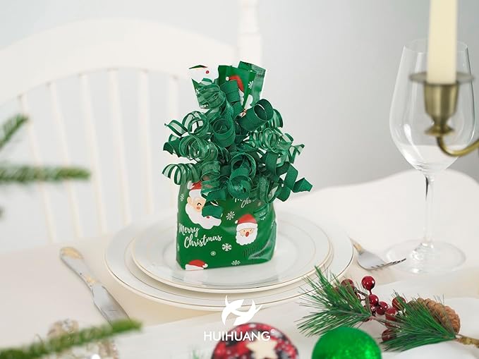 HUIHUANG Green Christmas Bows for Gift Wrapping Curly Gift Bow 5 inch x 8 Counts Forest Green Self-Adhesive Xmas Bows for Presents, Paper Bag, Party Favors, Wrapping Accessories