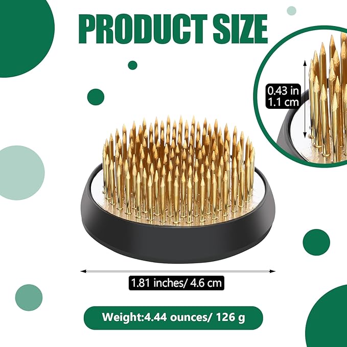 Sliner 16 Pieces Floral Frogs Round Flower Holder Japanese Ikebana Vase Kenzan Flower Flower Arranger Flower Fixed Tools Pin for Flower Arrangement Home DIY Craft (Gold,1.81 Inch)