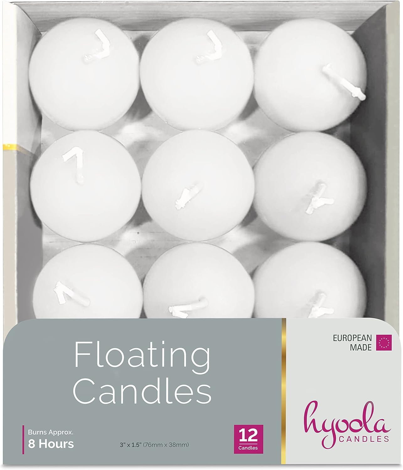 Hyoola Premium White Floating Candles 3 Inch - 8 Hour - 12 Pack - European Made
