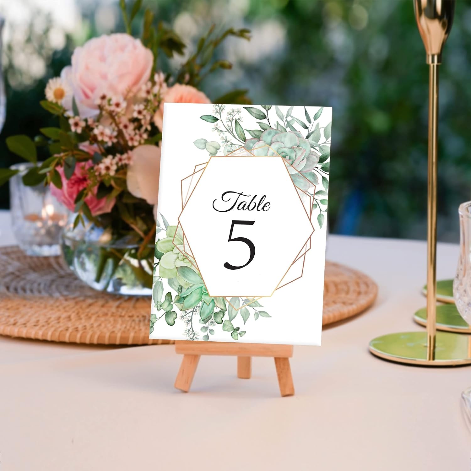 26 Pieces Wedding Table Numbers Cards 1-25 with Head Table Numbers - Eucalyptus Geometric Double Sided 4x6in - Table Numbers for Wedding Reception/Party/Event