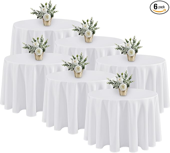 Fitable 6 Pack White Round Table Clothes - 90 Inches in Diameter - Stain Resistant and Washable Tablecloths, Polyester Fabric Table Covers for Wedding, Party, Banquet, Gathering
