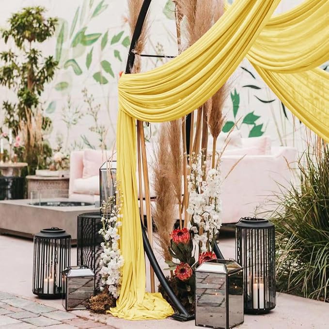 Wedding Arch Draping Fabric 1 Panel 30'' x 18FT Yellow Sheer Chiffon Arch Drapery for Photo Booth Bridal Shower Baby Shower Church Decor Newborn Photography Christening Outdoor Party