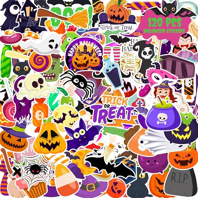 120 Pcs Halloween Stickers, Halloween Stickers for Kids, Kids Halloween Party Favors Classroom Crafts, Decorations, Gifts, Halloween Party Supplies