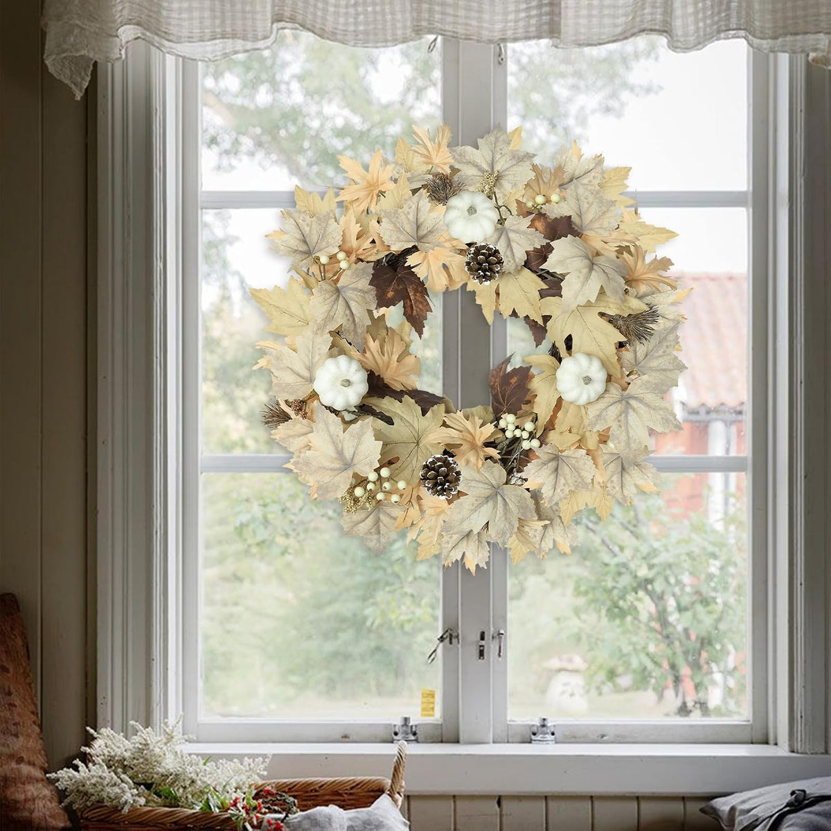 Realistic Fall Wreath with Lights, 22" Fall Wreaths for Front Door with ...