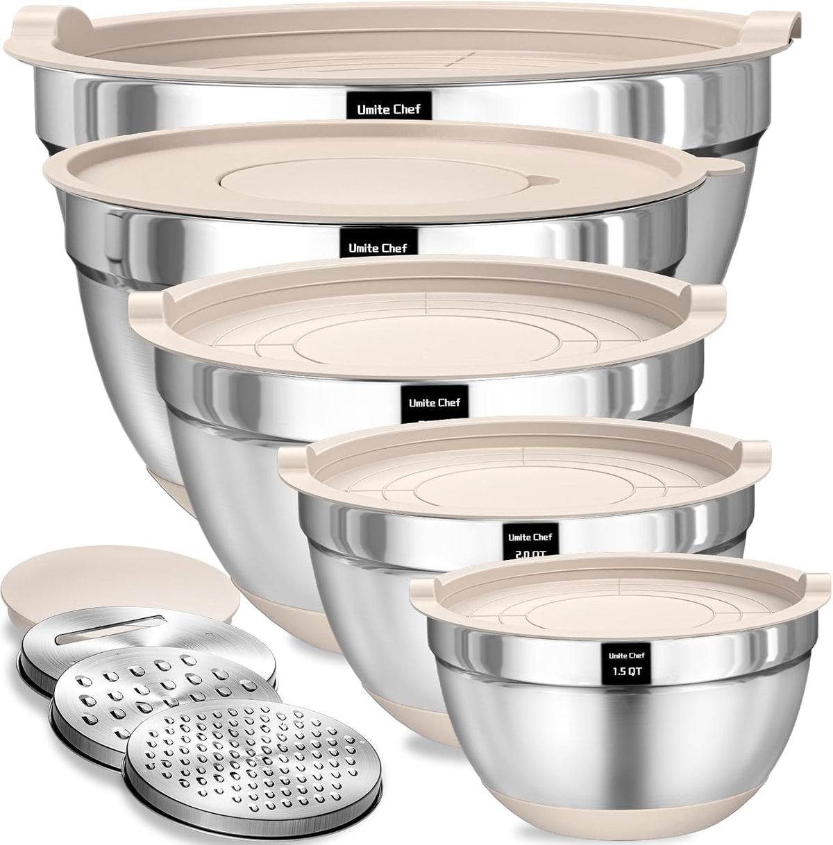 Umite Chef Mixing Bowls with Airtight Lids Set, 8PCS Stainless Steel Nesting ...