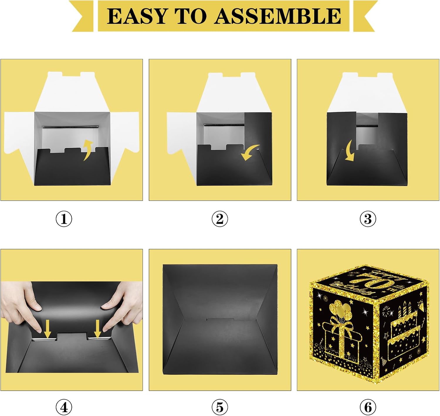 Eiurteao 3pcs 70th Birthday Decorations Boxes for Men Women, Black Gold Happy 70 Birthday Balloons Boxes Party Supplies, 70 Year Old Bday Theme Cardboard Box