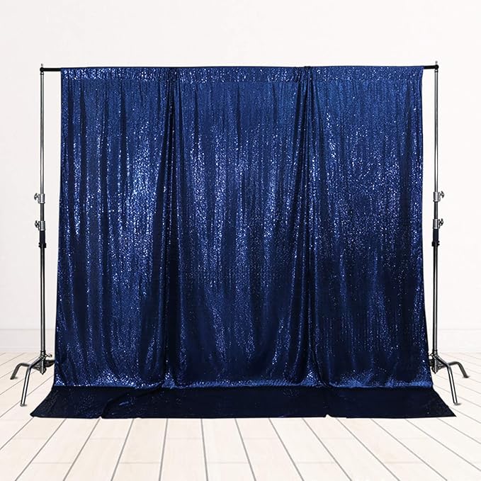 SquarePie Sequin Backdrop Not See Through Thick Stain Background for Photography Glitter Curtain Party 8FT x 8FT Navy Blue