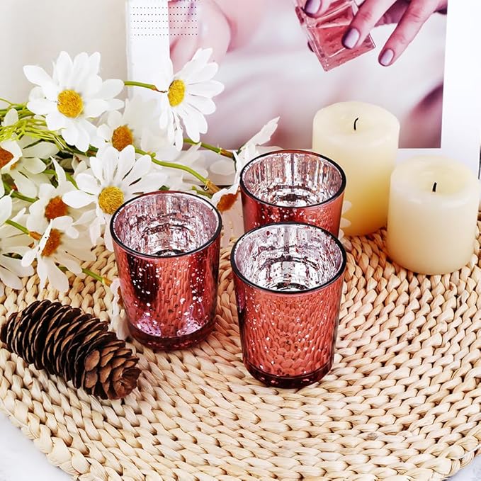 Pink Mercury Glass Tea Light Holders Set of 36 - Elegant Votive Candle Holders for Weddings, Showers and Home Decor - Perfect for Table Centerpieces and Parties (Glass, Pink)